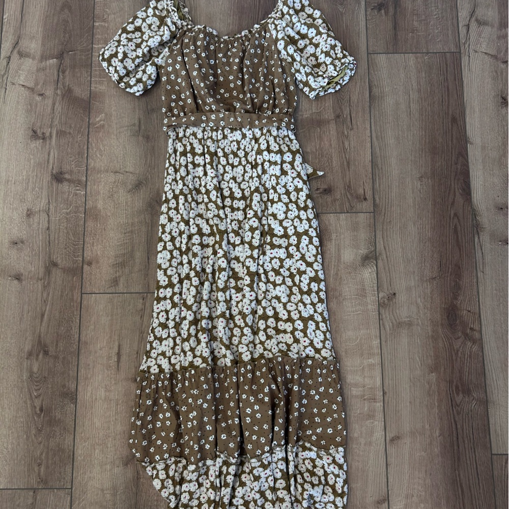 Roolee Brown and White Floral Midi Dress - Picture 2 of 4